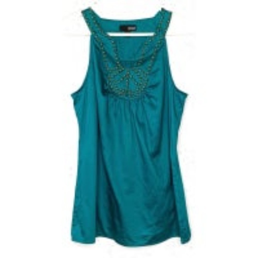 a.n.a. Teal y2k sleeveless studded 100% cotton spring summer top size M
